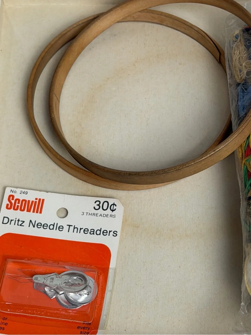 Dritz Needle Threaders & Embroidery Floss Kit with Wooden Hoops - Multicolor
